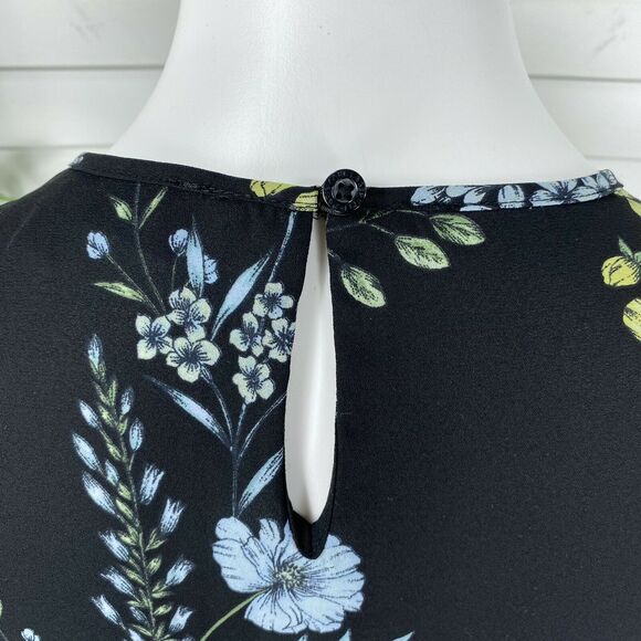 Karl Lagerfeld Paris Black Floral Sleeveless Blouse Top Sheer Ruffle Tank Size S - Picture 5 of 8